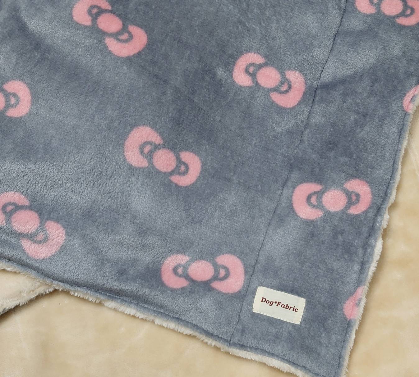 ボアブランケット（gray&pink ribbon）〜2サイズ〜